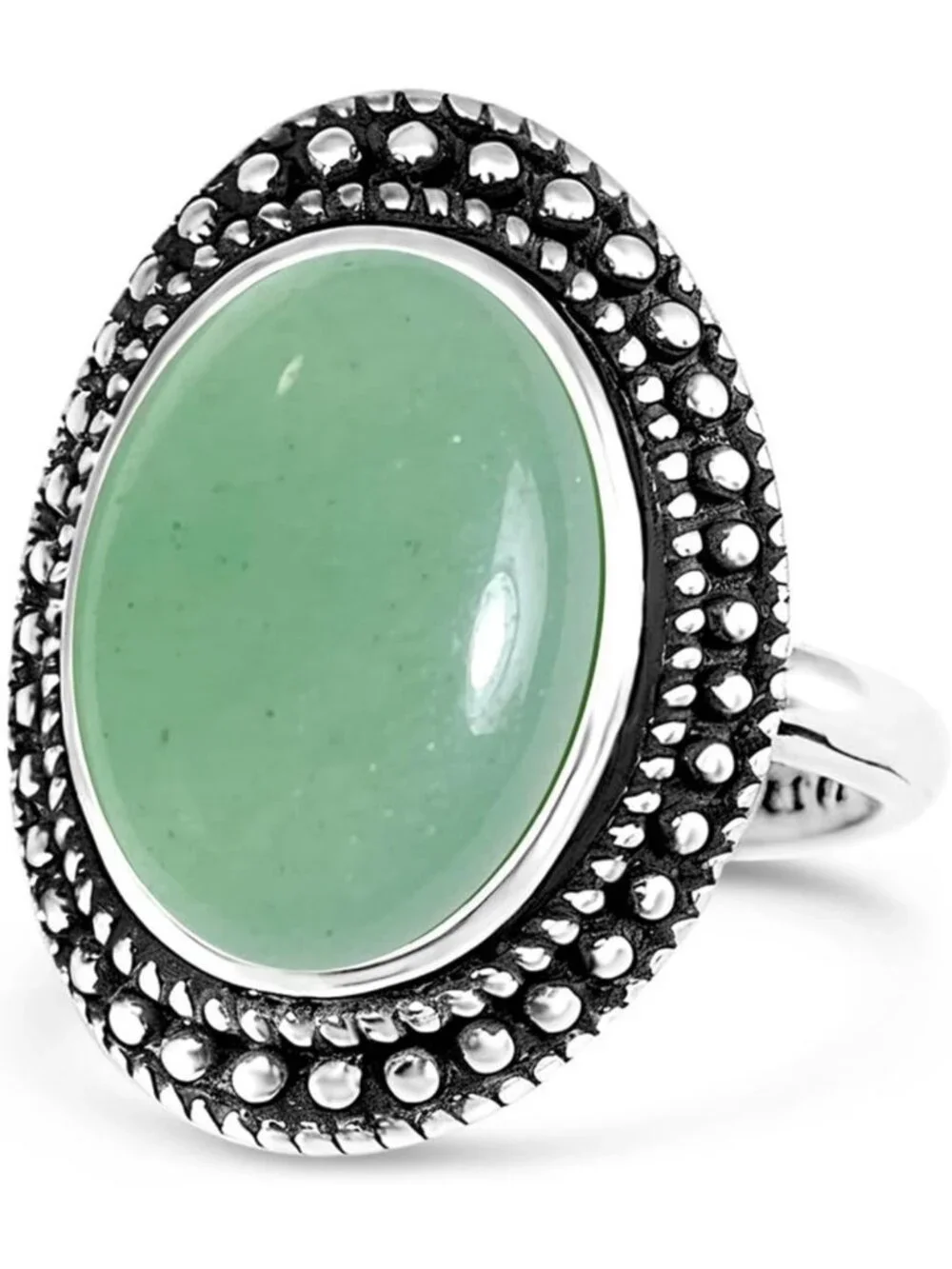 Boho Natural Oval Stone Ring, Antique S925 Silver Crystal Quartz Gemstone